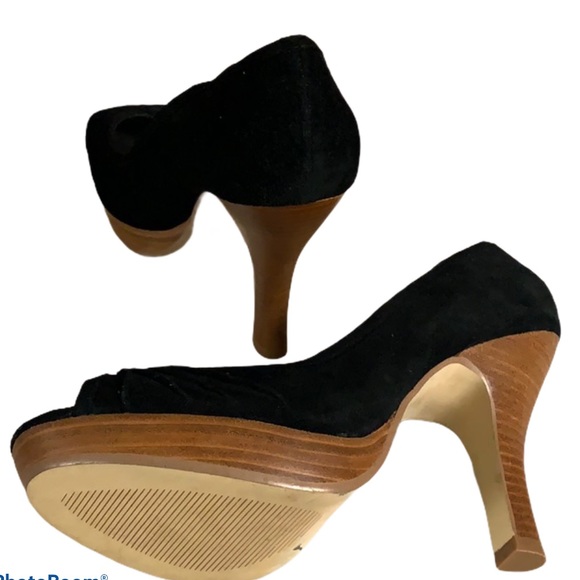 Steve Madden Pawla Black Suede Peep Toe  Heels Sz 10 - Picture 1 of 5